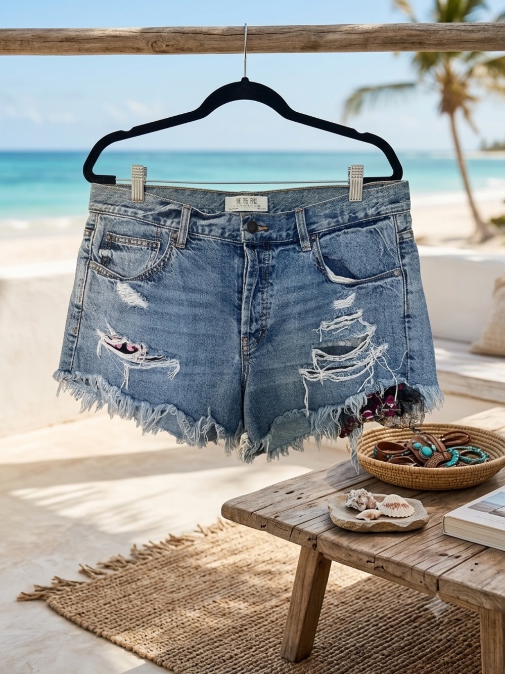 We The Free Distressed Light Blue Denim Jean Shorts